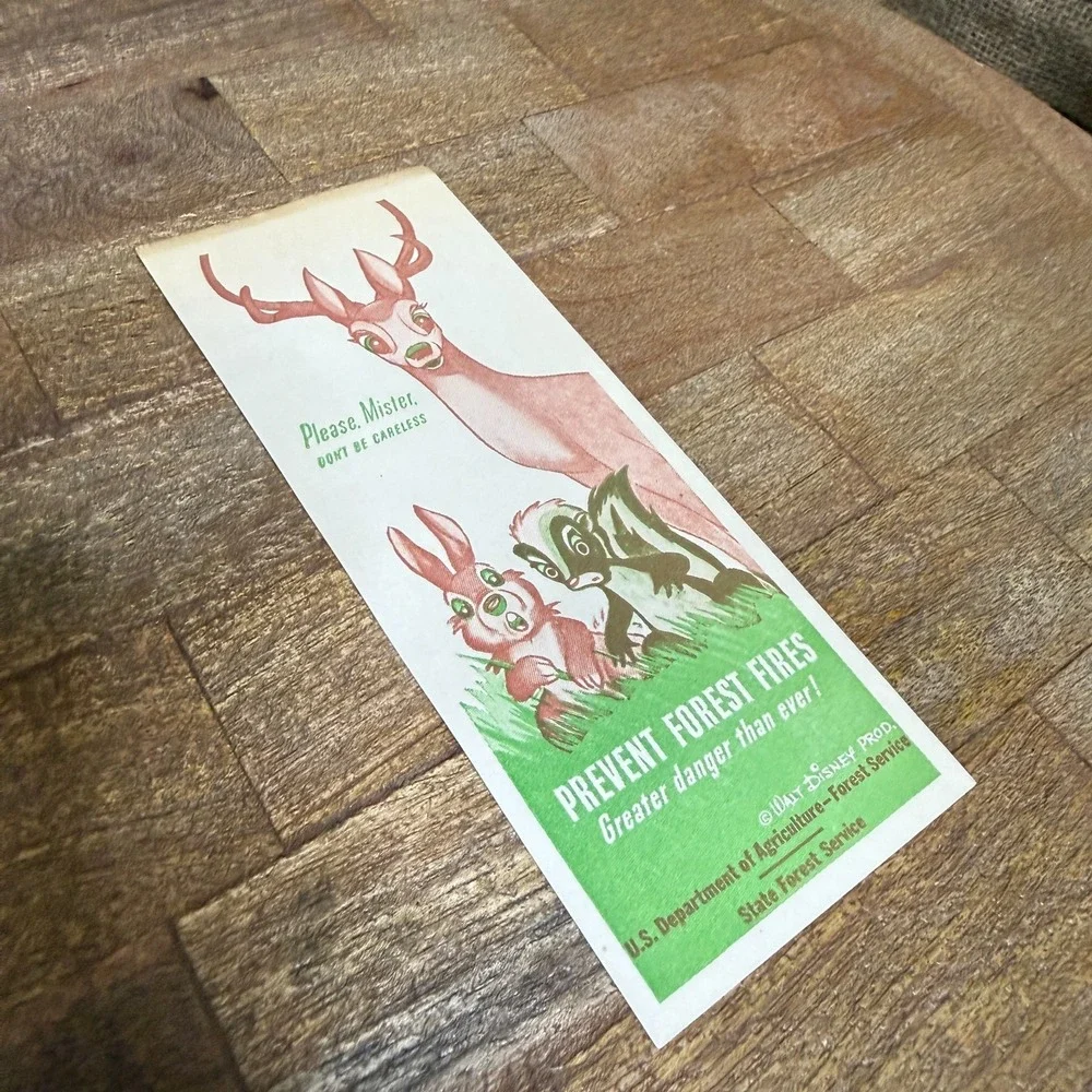 1944 Walt Disney Bambi Bookmark US FOREST Service Vintage Bookmark